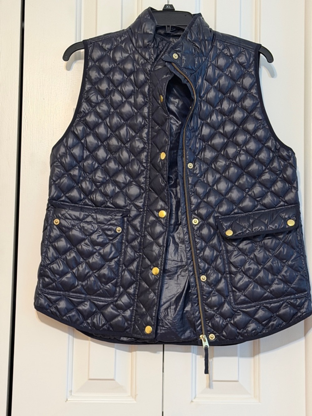 J. Crew Navy Quilted Vest with Gold-Tone Hardware
